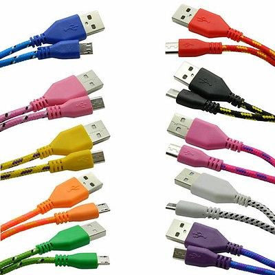 2 x Braided Micro USB Cable 1m Power Charge Cable for Raspberry Pi