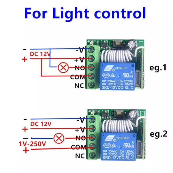 DC 12V 10A Relay 1CH Channel Wireless RF Remote Control Switch Transmitter With Receiver