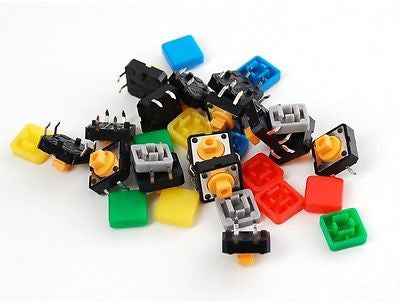Colourful Tactile Button Switch 12x 12x7.3mm Assortment Square CAPS 5/10/20 PCS
