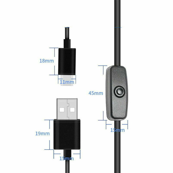Type C USB Power Cable with ON/OFF Switch for Raspberry Pi 4 Android 3A